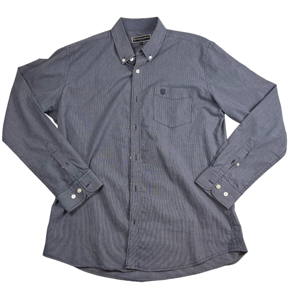 Redsand Casual Mens XL Navy‎ Blue Micro Check Long Sleeve Button Down Shirt